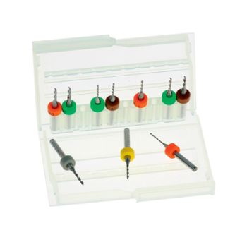 Tungsten carbide drill assortment: 10 drills in a storage box